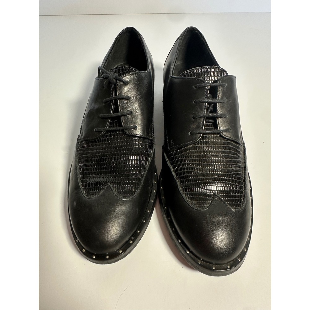 Barbara Barbieri Black Leather Wingtip Oxfords Studded Lizard Embossed Italy